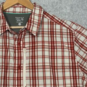 Mountain Hardwear Short Sleeve Button-Up Plaid Shirt-Orange/White-Men Size XL